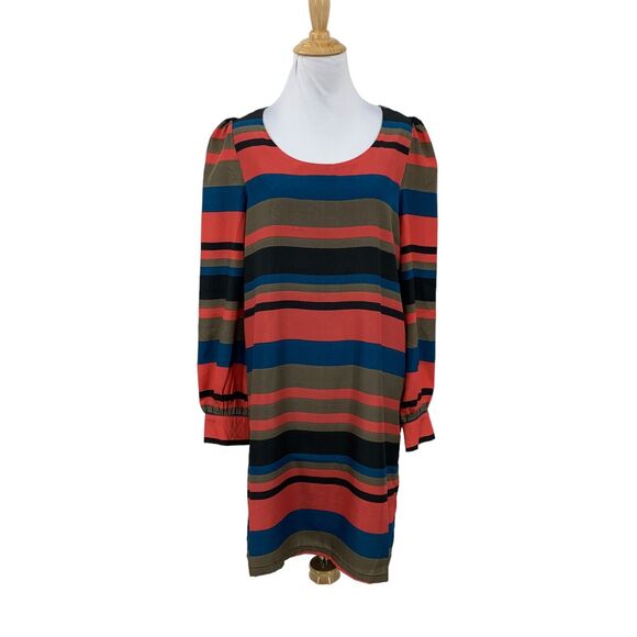 Tinley Road Stripe Shift Dress Womens S Small Puff Sleeves Keyhole Back Scoop - Picture 1 of 16